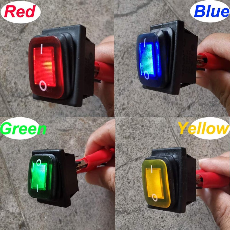 Gebildet 4pcs 12V 24V 20A Waterproof Rocker Toggle Switch with LED Indicator, 4 Pin 2 Position DPST ON-OFF Switch for Car Truck Motorcycle Boat Marine (Red Yellow Blue Green) - Image 2